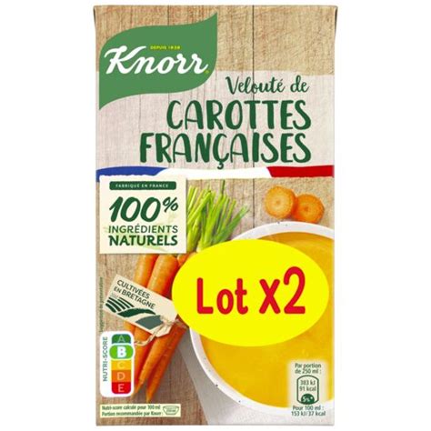 Soupe velouté de carottes Bio KNORR le lot de 2 briques de 1L à Prix