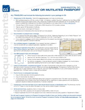 Fillable Online Replace A Lost Adult Passport G3 Visas Passports