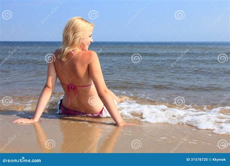 Beautiful Woman In Bikini Sunbathing Seaside Stock Photo Image Of Background Sand
