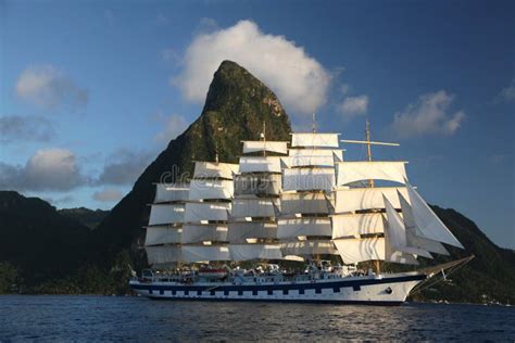 Clipper Ship Sails From St Lucia Stock Photo Image Of Ocean Water