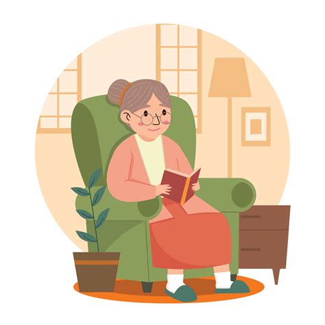 Beautiful Grandma Reading Books 7536415 Vector Art At Vecteezy