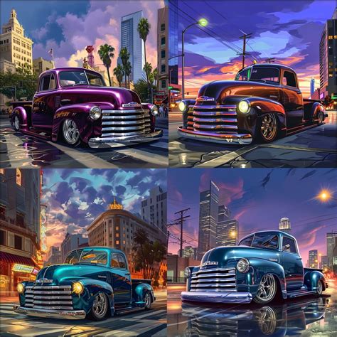 Chevy 3100 Lowrider Urban Landscape Art, Classic Truck Cityscape ...