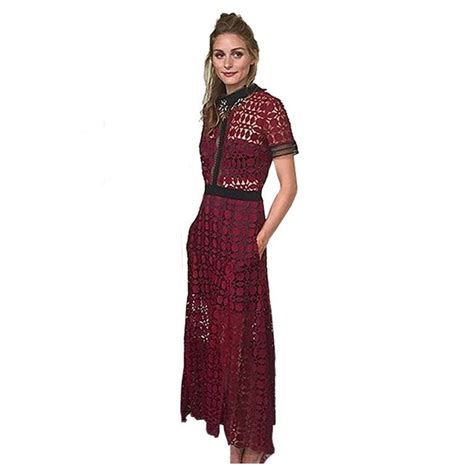 Buy Olivia Crochet Scallop Edged Midi Dress In Burgundy Mydeal