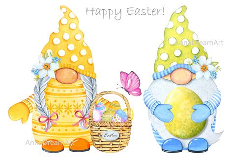 Cute Easter Gnomes Easter Eggs Basket Gnomes On White Background