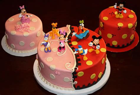 Mickey Minnie Split Cake Twin Birthday Cakes Mickey Cakes Birthday