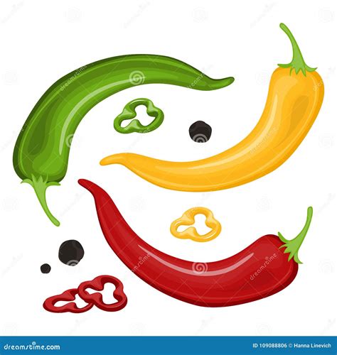 Mexican Jalapeno Hot Chili Pepper Vector Icon On White Background Colors Hot Chili Peppers Set