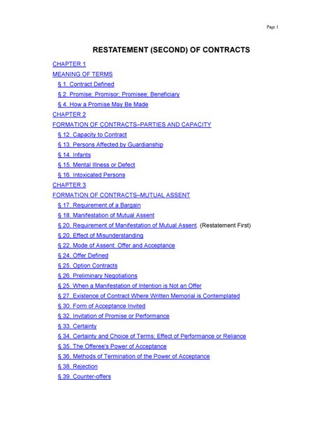 Restatement 2d Contacts RESTATEMENT SECOND OF CONTRACTS CHAPTER 1