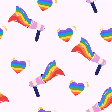 LGBT Seamless Pattern Megaphone With Rainbow Pride Month Vector Set Illustrations Of Gay