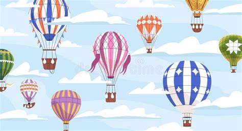 Hot Air Balloons Flying High In Sky Aerial Adventure Travel With Many Colorful Airballoons