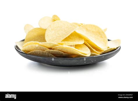 Crunchy Potato Chips Potato Crisps Isolated On White Background Stock