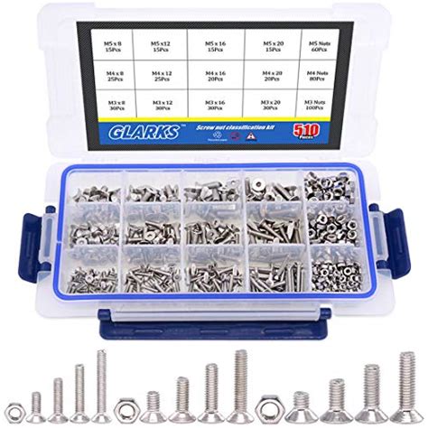 Glarks 510pcs Metric M3 M4 M5 304 Stainless Steel Flat Head Countersunk