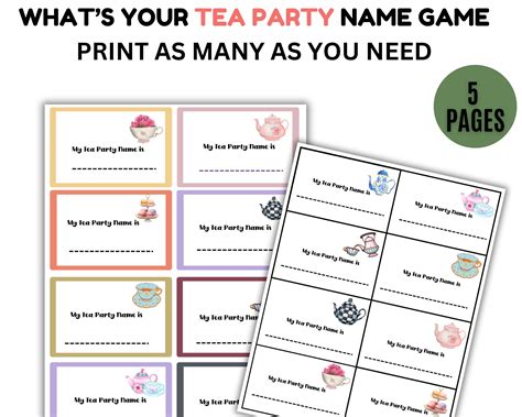 Whats Your Tea Party Name Game Name Tags Sign Girls Tea Party