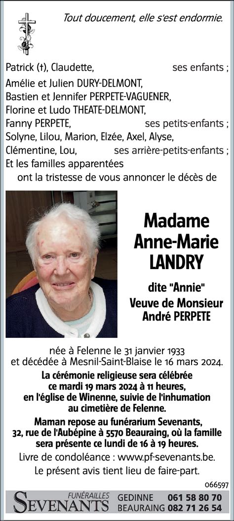 Avis De D C S De Anne Marie Landry D C D Le Mesnil Saint