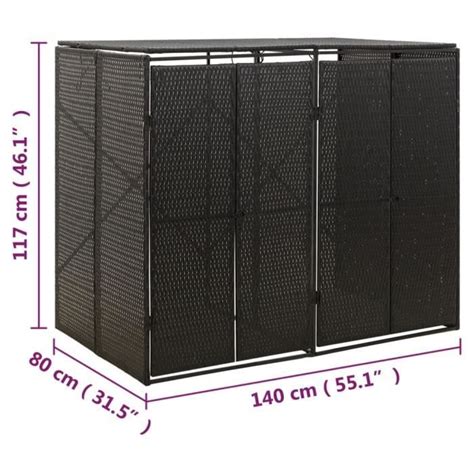 VidaXL Abri pour poubelle double Noir 140x80x117 cm Résine tressée