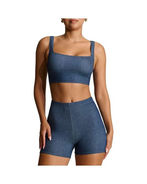Naked Wardrobe Denim Cropped Tank Top In Blue Lyst