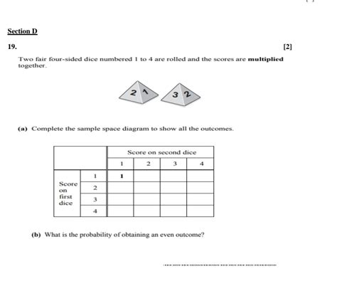 Solved Section D Two Fair Four Sided Dice Numbered To Are