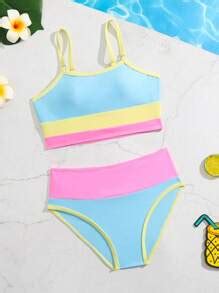Shein Tween Girl Color Block Bikini Set Summer Beach Shein Usa