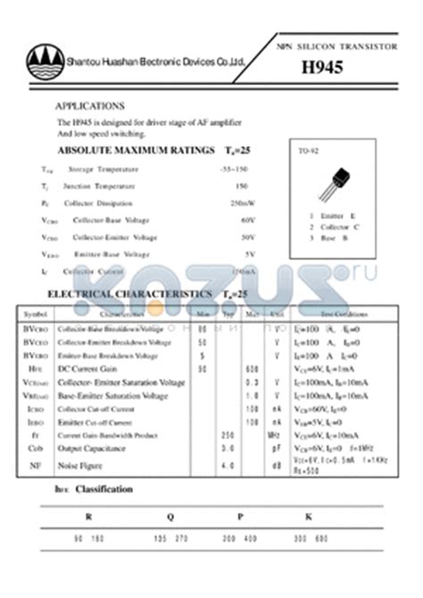 H945 datasheet - NPN SILICON TRANSISTOR | H945.pdf by SHANTOU HUASHAN ...