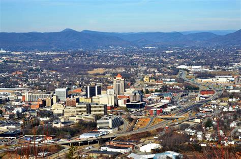 Roanoke, Virginia Cityscape with Majestic Mountain Backdrop
