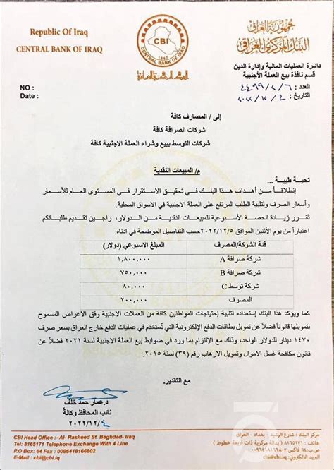 وثيقة البنك المركزي يعلن رفع المبيعات الأسبوعية من الدولار Iq News