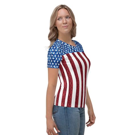 65 Mcmlxv Womens American Flag Sequin Print T Shirt