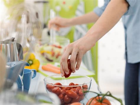 Woman Preparing A Fresh Healthy Salad Stock Photo Image Of Home Room