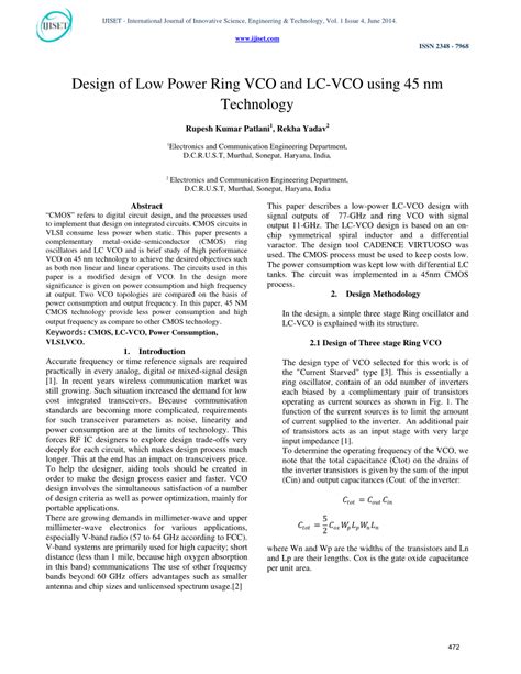 PDF Design Of Low Power Ring VCO And LC VCO Using 45 Nm Technology