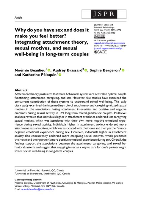 PDF Why Do You Have Sex And Does It Make You Feel Better Integrating Attachment Theory