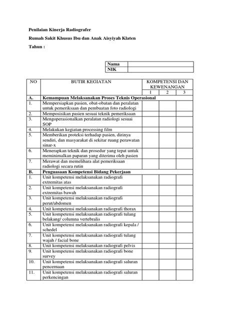 Form Penilaian Kinerja Radiografer