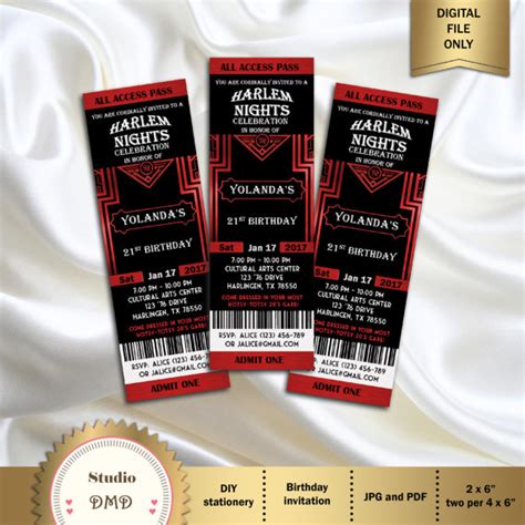 Harlem Nights Birthday Party Invitation Great Gatsby Style Etsy