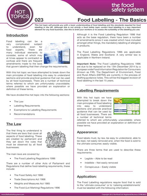 Fillable Online Food Labelling The Basics 023 The Food Safety