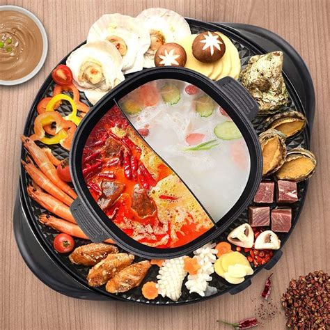 W In Multifunctional Electric Hot Pot And Grill Combo Smokeless Split Shabu Shabu BBQ