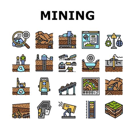 premium vector mining engineer geology icons set vector