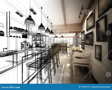 Coffee Shop Interior Drawing