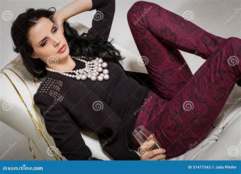 Seductive Brunette Holding A Glass Of Champagne Stock Image Image Of Elegance Alcoholic 37477243