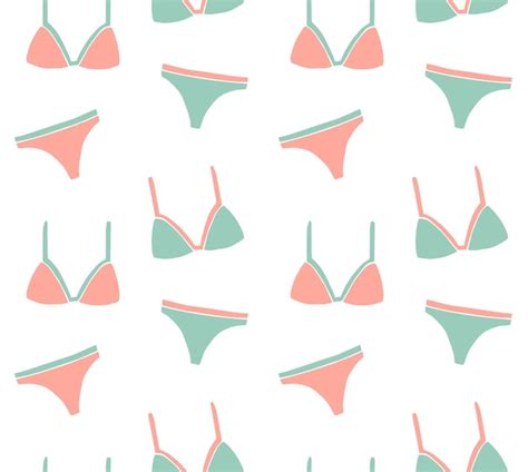 Patrón sin costuras de traje de baño bikini femenino dibujado a mano Vector Premium