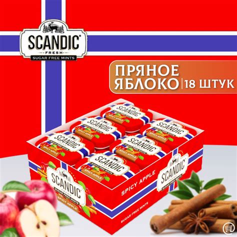 Освежающие конфеты СКАНДИК Пряное Яблоко 18 шт. по 14г., SCANDIC SPICY ...