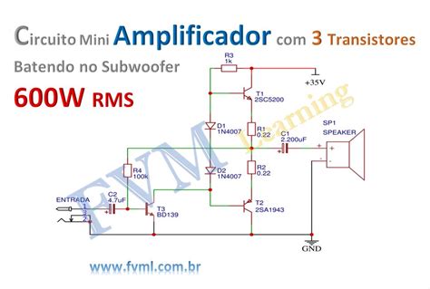 Circuito Mini Amplificador Transistores Batendo No Sub W Rms