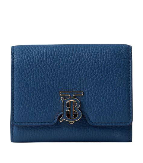 Womens Burberry Blue Grained Leather Tb Monogram Folding Wallet