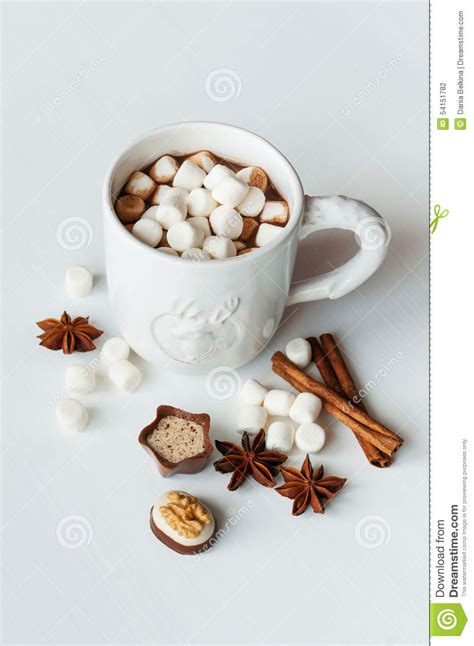 Spicy Hot Cocoa With Marshmallows Stock Photo Image Of Table Coffee