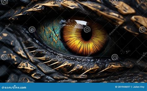 Extreme Close Up View Of A Yellow Dragon Eye Stock Illustration