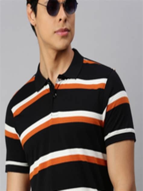 Buy The Roadster Lifestyle Co Men Black White Striped Polo Collar Pure Cotton T Shirt Tshirts