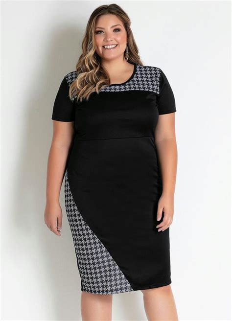 Vestido Midi Preto Recortes Plus Size Marguerite