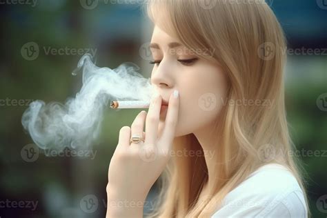 Blonde Woman Smoking Cigarette Generate Ai 34602210 Stock Photo At Vecteezy