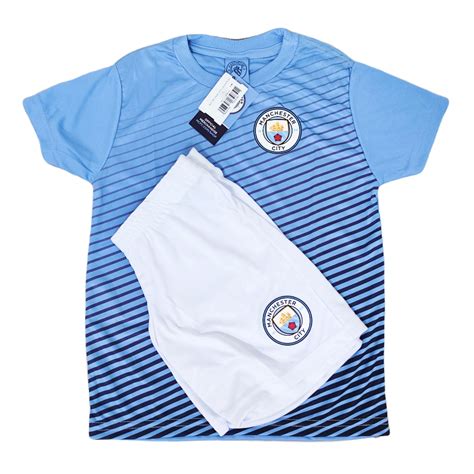 Conjunto Manchester City Celeste Camisa Bermuda Infantil Camisa