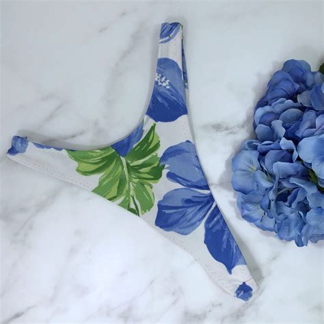Hawaiian Print High Leg Thong Bikini Bottom Aloha Print Etsy