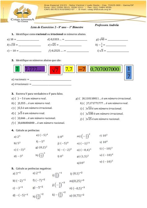 Numeros Naturais Inteiros Racionais Irracionais E Reais Exercicios
