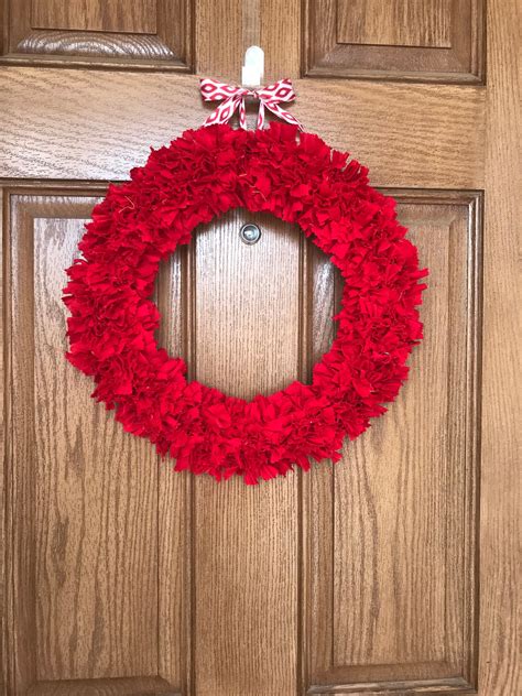 Red Fabric Wreath Red Wreaths For Front Door Red Rag Etsy