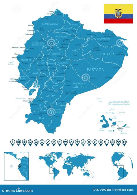 Ecuador Detailed Blue Country Map With Cities Regions Location On