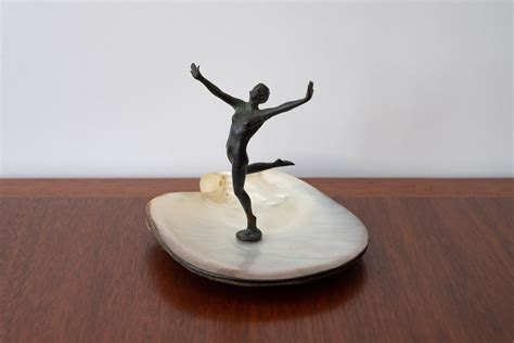 Art Deco Nude Bronze Shell Trinket Dish Reside